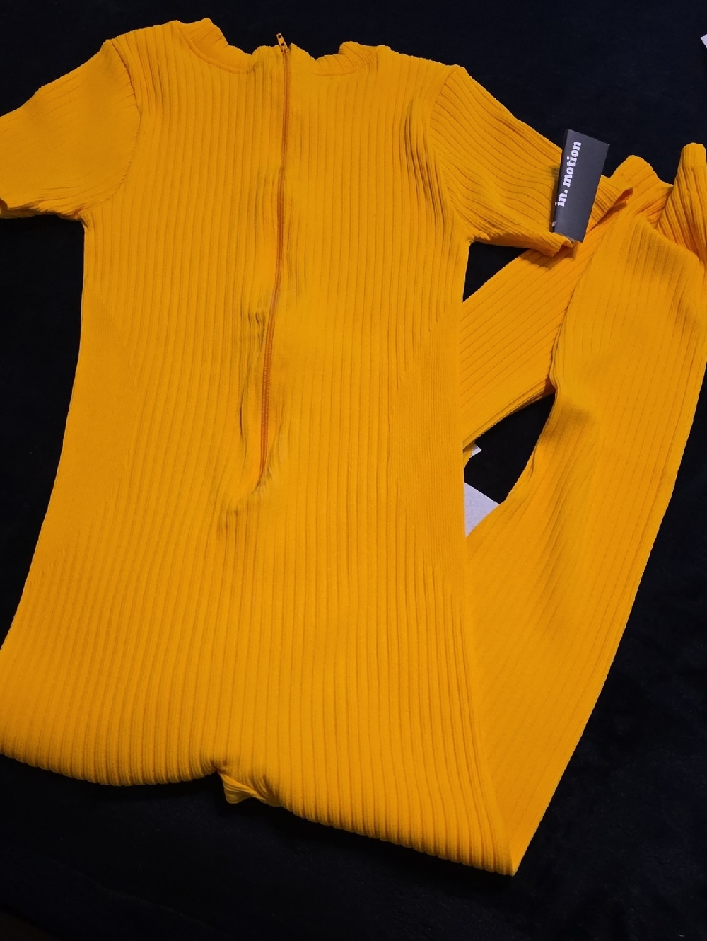 Ribbed Yellow Jumpsuit with Front  Zip